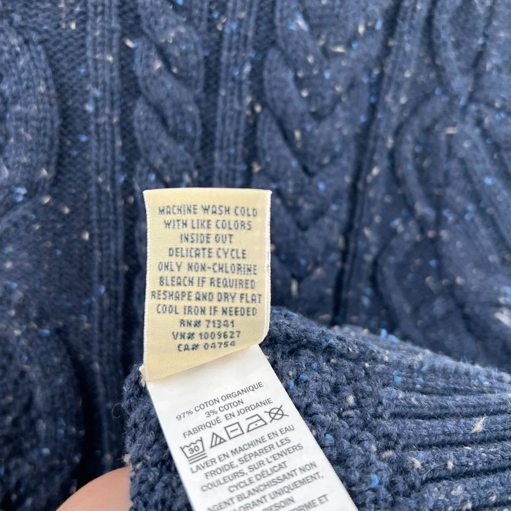 LL Bean classic Navy Blue Sprinkle specked Chunky cable Knit Sweater‎ preppy L